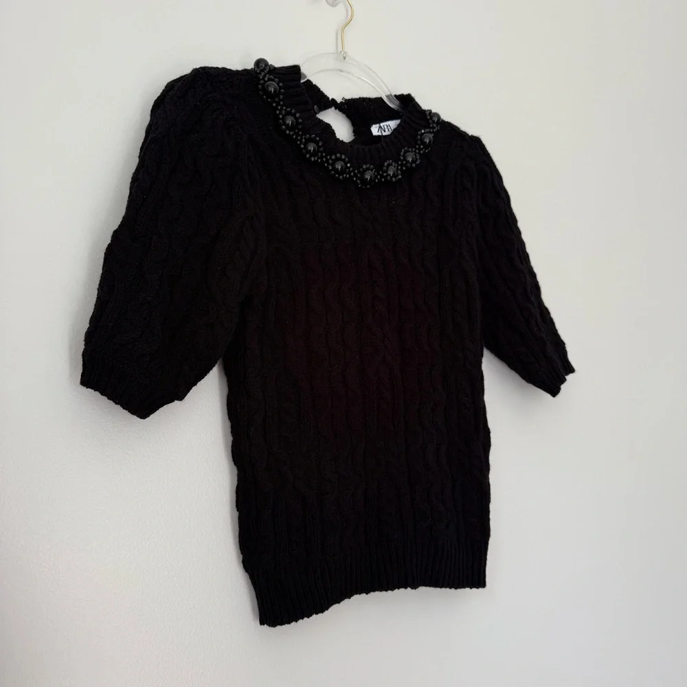 ZARA BEADED CABLE KNIT SWEATER Sz S NWT - Picture 6 of 11